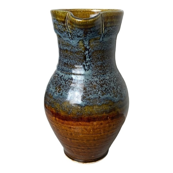 Hand Spun Stoneware Table Pitcher Artisan Glazed in Brown/Blue 10” X 7” X 4.5” - Picture 2 of 6